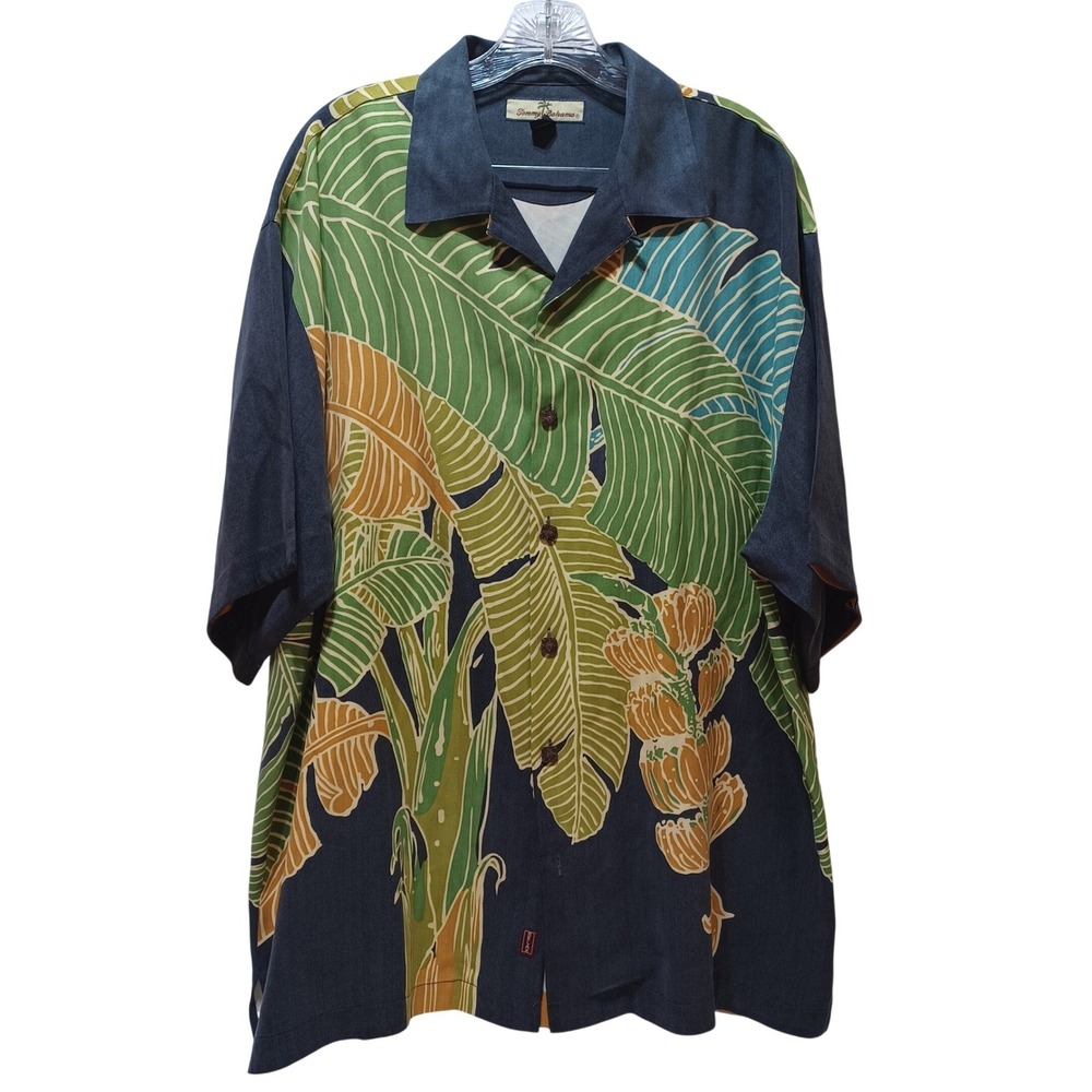 Tommy Bahama Silk Hawaiian Camp Shirt Men L Banana Leaf Tropical Resort Vacation